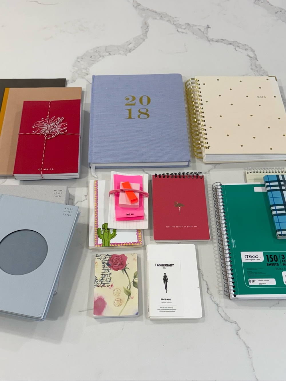 Assorted Notebooks & Planners - Mix of Colors (Blue, Red, Cream, Green)